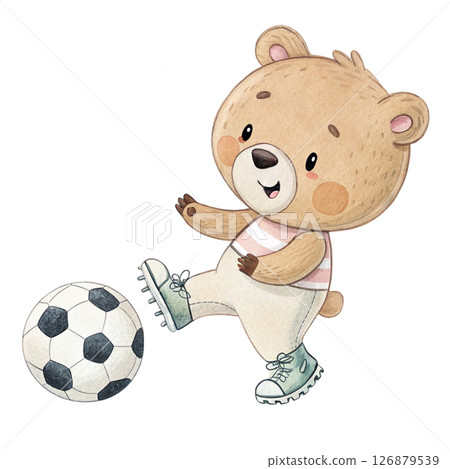cutest animals in the world  playing soccer white background 126879539
