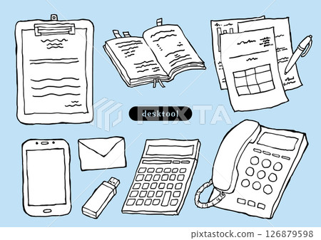 手繪辦公用品套裝單色 126879598