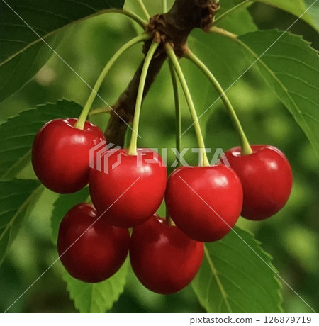 Cherries red green food 126879719