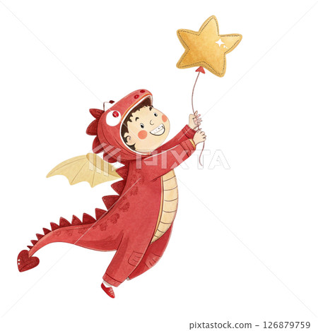 Kawaii Kids in Animal Costumes  Party Theme Clipart Watercolor white background 126879759