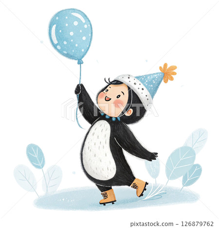 Kawaii Kids in Animal Costumes  Party Theme Clipart Watercolor white background 126879762