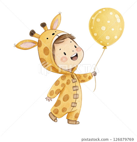 Kawaii Kids in Animal Costumes Party Theme Clipart Watercolor white background Kawaii Kids in Animal Costumes Party Theme Clipart Watercolor white background 126879769
