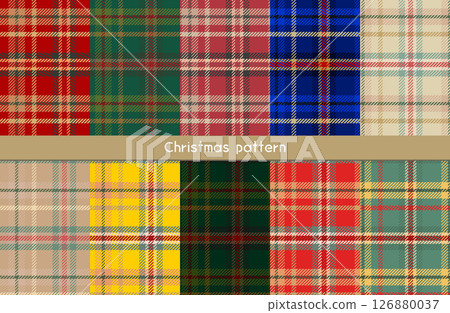 聖誕節彩色格紋無縫圖案背景向量插圖集 126880037