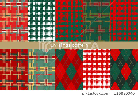 聖誕節彩色格紋花布格紋、菱形格紋、蘇格蘭格紋無縫背景向量插圖 126880040