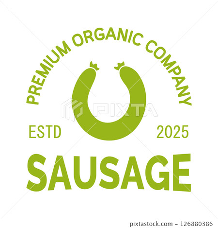Sausage logo template. Fresh raw sausages logotype for food market, ecommerce, organic products promotion. Vector illustration. 126880386