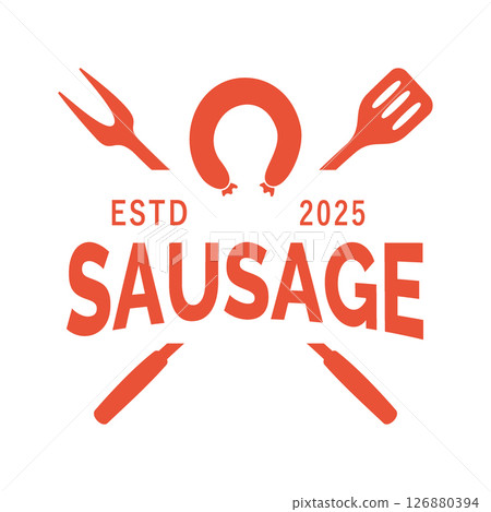 Sausage logo design template. Butchery sausages logotype for food market, ecommerce, organic products promotion. Vector illustration. 126880394