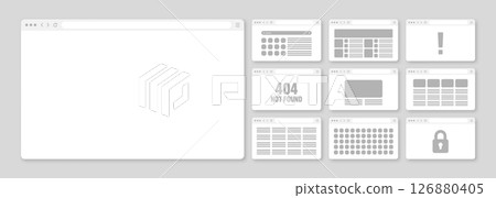 Web browser window, pages layout with toolbar and search field. Modern website, internet page in flat style. Browser mockup for computer, tablet and smartphone. Adaptive UI. Vector illustration Web browser window, pages layout with toolbar and search field. Modern website, internet page in flat style. Browser mockup for computer, tablet and smartphone. Adaptive UI. Vector illustration 126880405