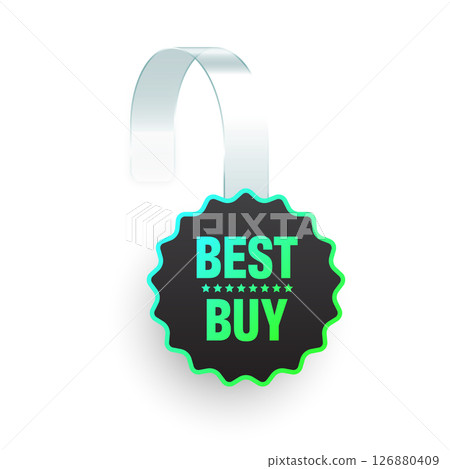 Colorful neon supermarket promotional wobbler. Realistic wobbler template for shelf advertising. Sale or discount label with ad text. Special offer price tag. Vector illustration 126880409