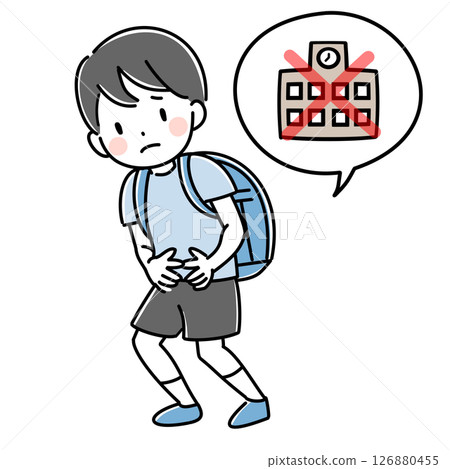 Illustration of a child who gets a stomach ache when trying to go to school Illustration of a child who gets a stomach ache when trying to go to school 126880455