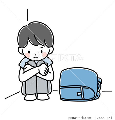 Illustration of a child who is sad because he can't go to school Illustration of a child who is sad because he can't go to school 126880461