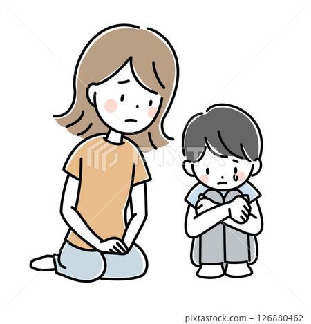 一位母親擁抱一個正在經歷困難的孩子的插圖 一位母親擁抱一個正在經歷困難的孩子的插圖 126880462