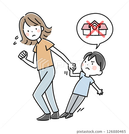 Illustration of a mother worried about her reluctant child Illustration of a mother worried about her reluctant child 126880465