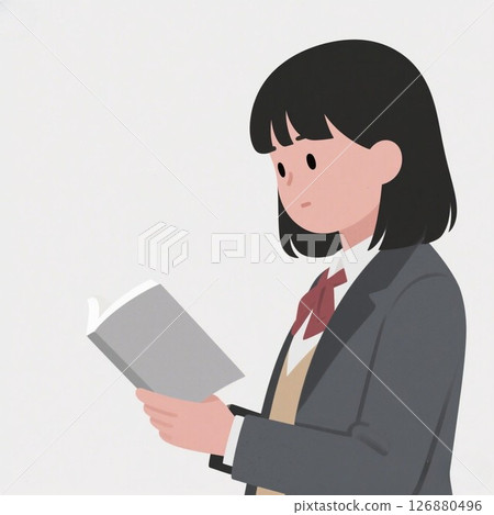 Illustration material: Female student reading seriously 126880496