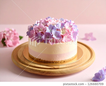 A mousse cake with a realistic hydrangea cream A mousse cake with a realistic hydrangea cream 126880709