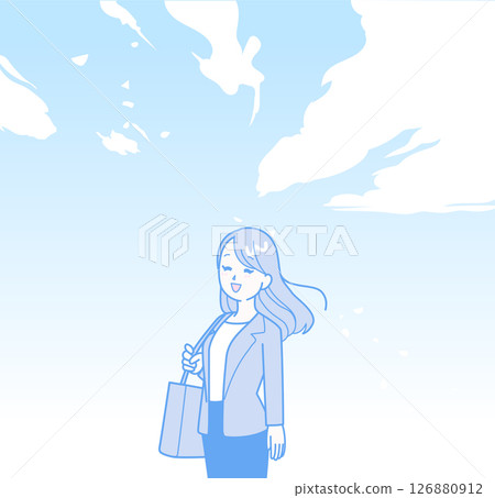 A refreshingly clear sky and a woman in a suit A refreshingly clear sky and a woman in a suit 126880912