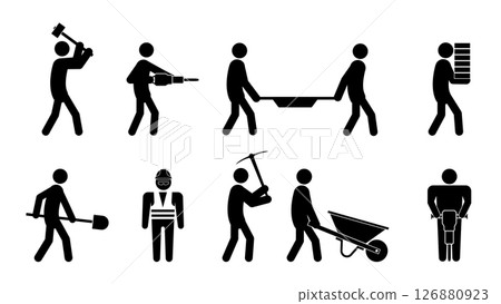 Set of stick figures, construction and repair, vector illustration. 126880923