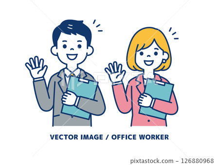 A simple vector illustration of a businessman greeting with a file in hand_Men and women set A simple vector illustration of a businessman greeting with a file in hand_Men and women set 126880968