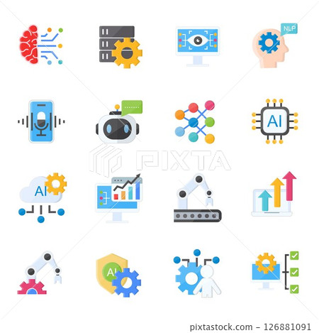 Artificial Intelligence and Tech Icons Set Vector 126881091