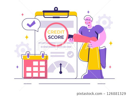Credit Score Vector Illustration with a Loan Arrow Gauge Speedometer Indicator Displaying Ratings from Poor to Good in a Flat Style Background Credit Score Vector Illustration with a Loan Arrow Gauge Speedometer Indicator Displaying Ratings from Poor to Good in a Flat Style Background 126881329