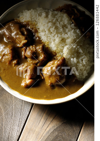 Chicken curry with chunks of chicken 126881442