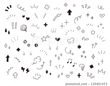 Hand-drawn style doodle vector material set Illustrations Arrows Hearts Clouds Line drawings Symbols Decorations Icons 126881453