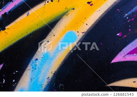 Vibrant Graffiti Texture in Neon Yellow, Blue, Pink for 80s Urban Art Style Vibrant Graffiti Texture in Neon Yellow, Blue, Pink for 80s Urban Art Style 126881543