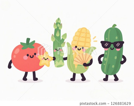 Illustration material: seasonal vegetables, June, characters Illustration material: seasonal vegetables, June, characters 126881629
