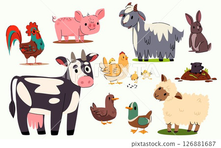 Farm animal collection with cute cartoon character 126881687