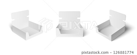 Set of white cardboard product display stands Set of white cardboard product display stands 126881774