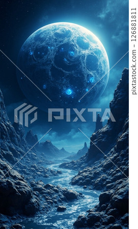 A deserted wilderness, a dark planet floating in the sky 126881811