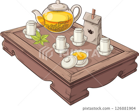 Tea Ceremony Isolated Colored Detailed Illustration Tea Ceremony Isolated Colored Detailed Illustration 126881904