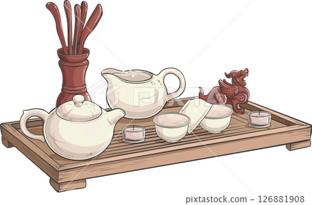Tea Ceremony Isolated Colored Detailed Illustration 126881908