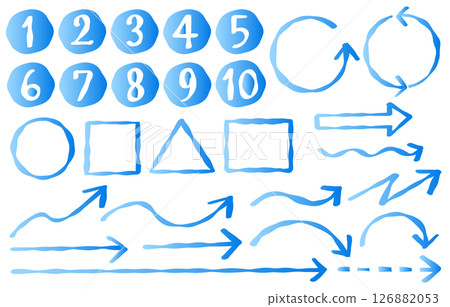 Blue gradient handwritten arrows and numbers set 126882053