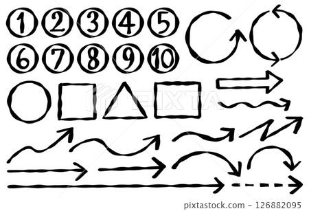 單色手寫箭頭和數字集 單色手寫箭頭和數字集 126882095