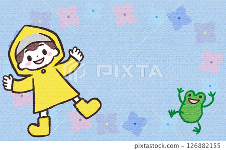 小孩和青蛙享受雨的背景素材 126882155