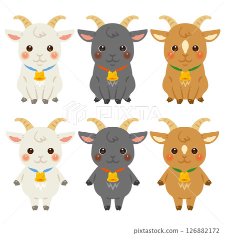 Different color goat character illustration set 126882172