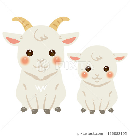 Illustration of a sitting goat and its child 126882195