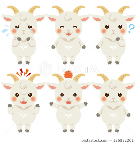 Goat character illustration facial expression set 126882201