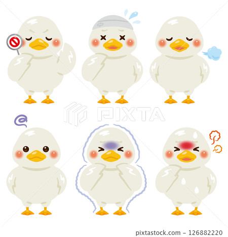 Duck character illustration set in various states 126882220