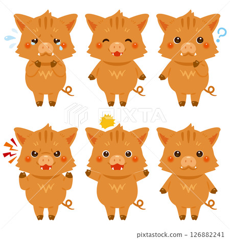 Boar character illustration facial expression set 126882241