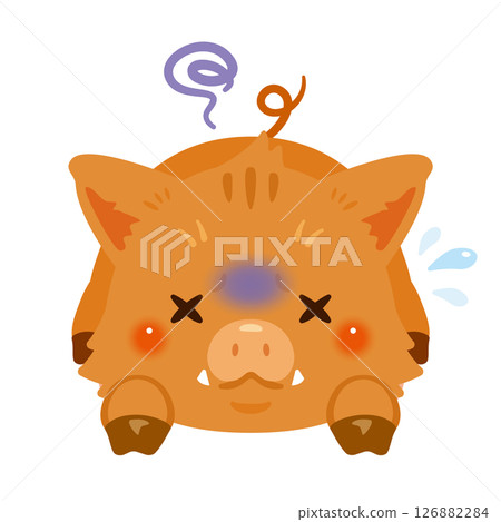 Illustration of a boar lying face down due to poor health Illustration of a boar lying face down due to poor health 126882284
