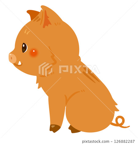 Sideways illustration of a sitting wild boar 126882287