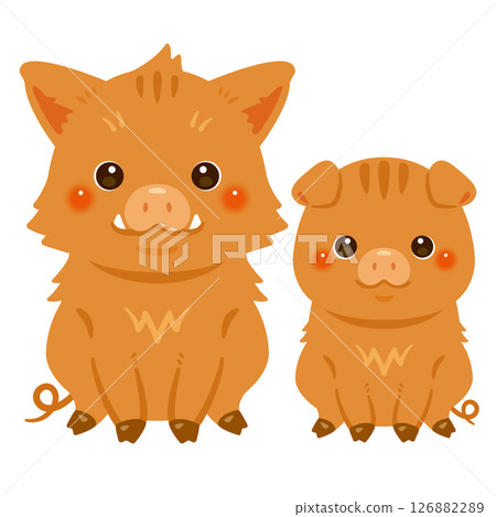 一隻坐著的野豬和它的孩子的圖片 126882289