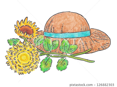 Sunflowers and straw hats 126882303