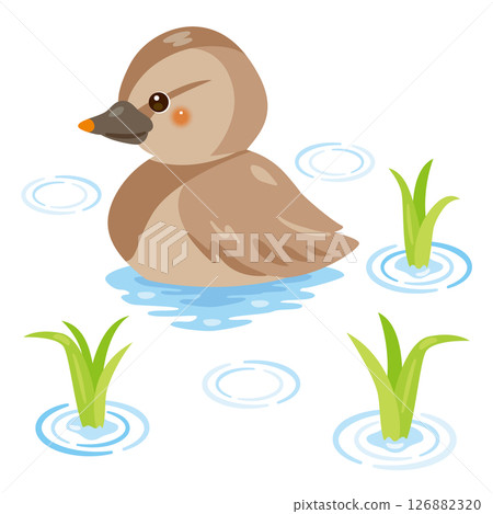 Illustration of ducks in a rice field 126882320