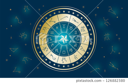 Astrology wheel with zodiac signs Astrology wheel with zodiac signs 126882380