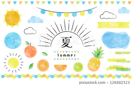 Summer decoration set.Tropical fruit decoration.Watercolor decoration set. 126882523