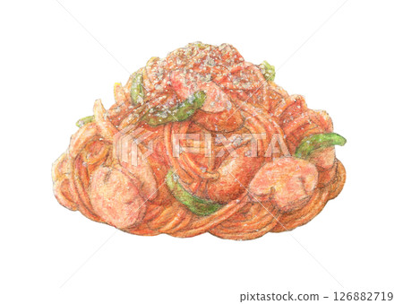 堆積的那不勒斯麵食 - 水彩和彩色鉛筆插圖 堆積的那不勒斯麵食 - 水彩和彩色鉛筆插圖 126882719