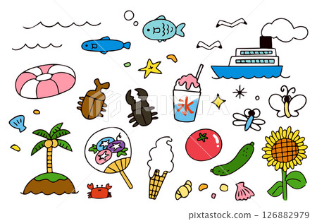 Summer illustration material set 126882979