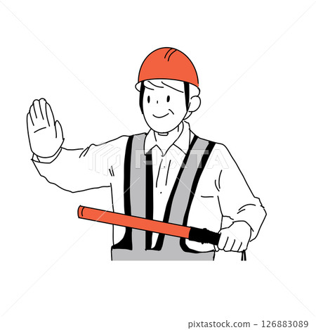 一名男保全人員指揮交通的插圖（手持指揮棒和頭盔） 126883089